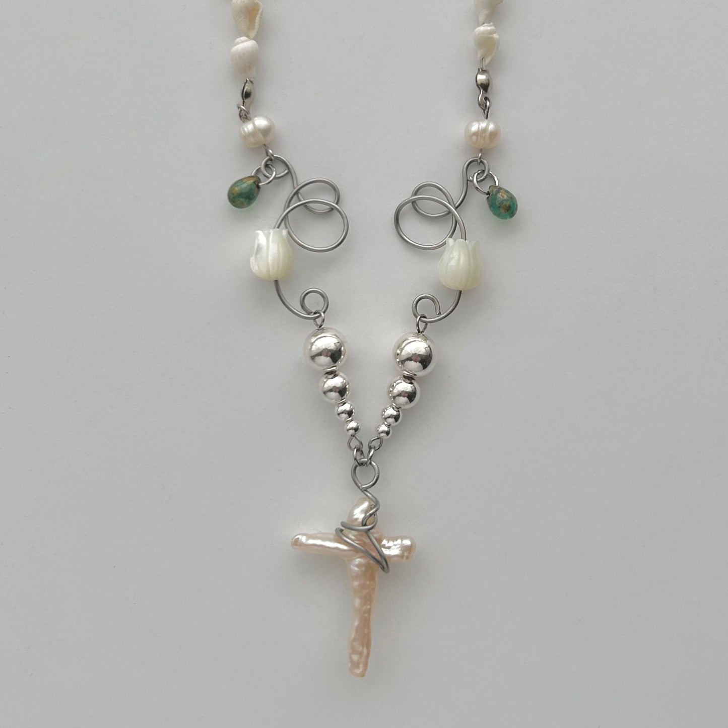 Pearl Cross Shell Necklace