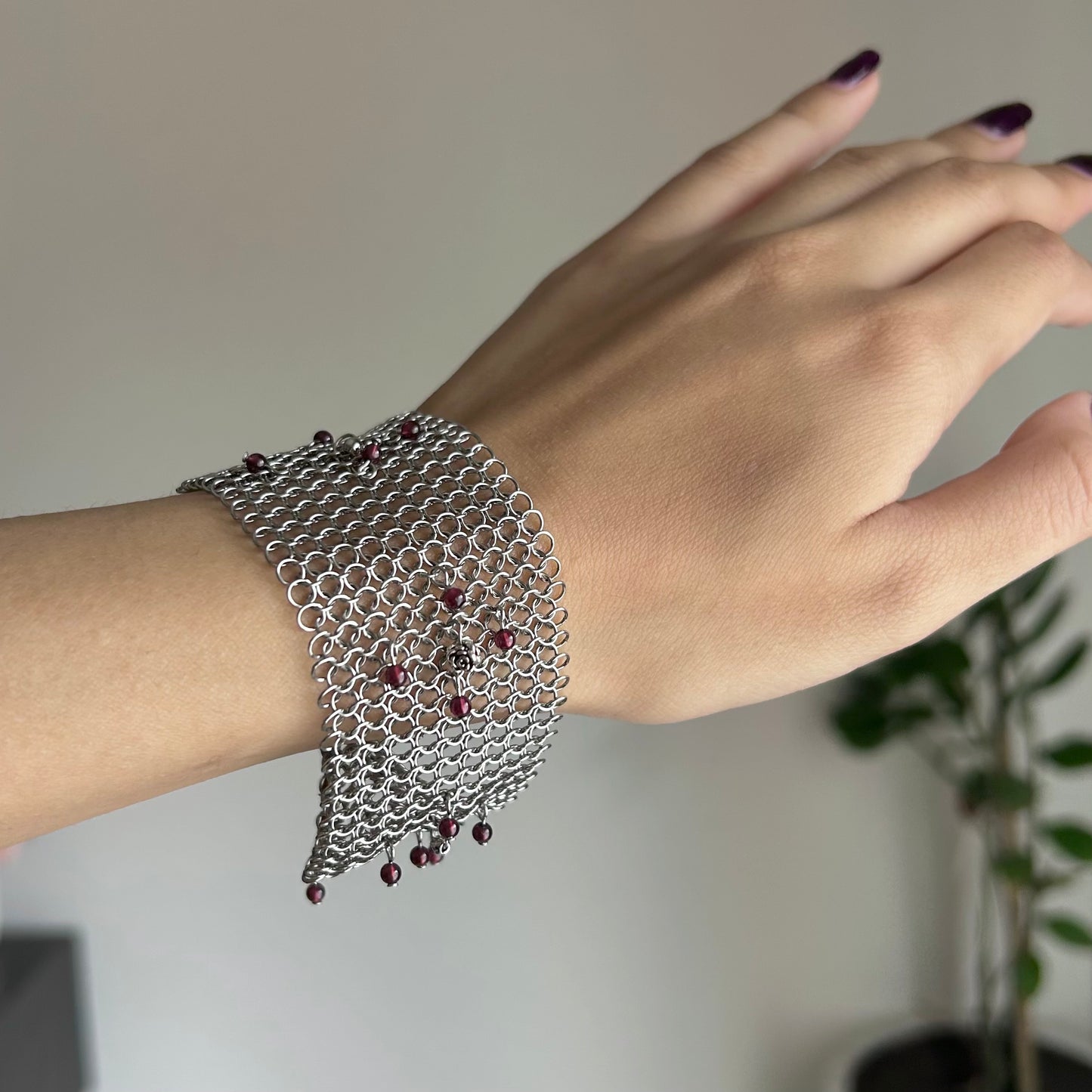 Chainmail Garnet Bracelet