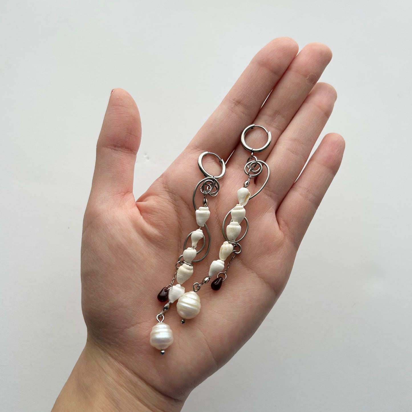 Shell Red Drop Earrings