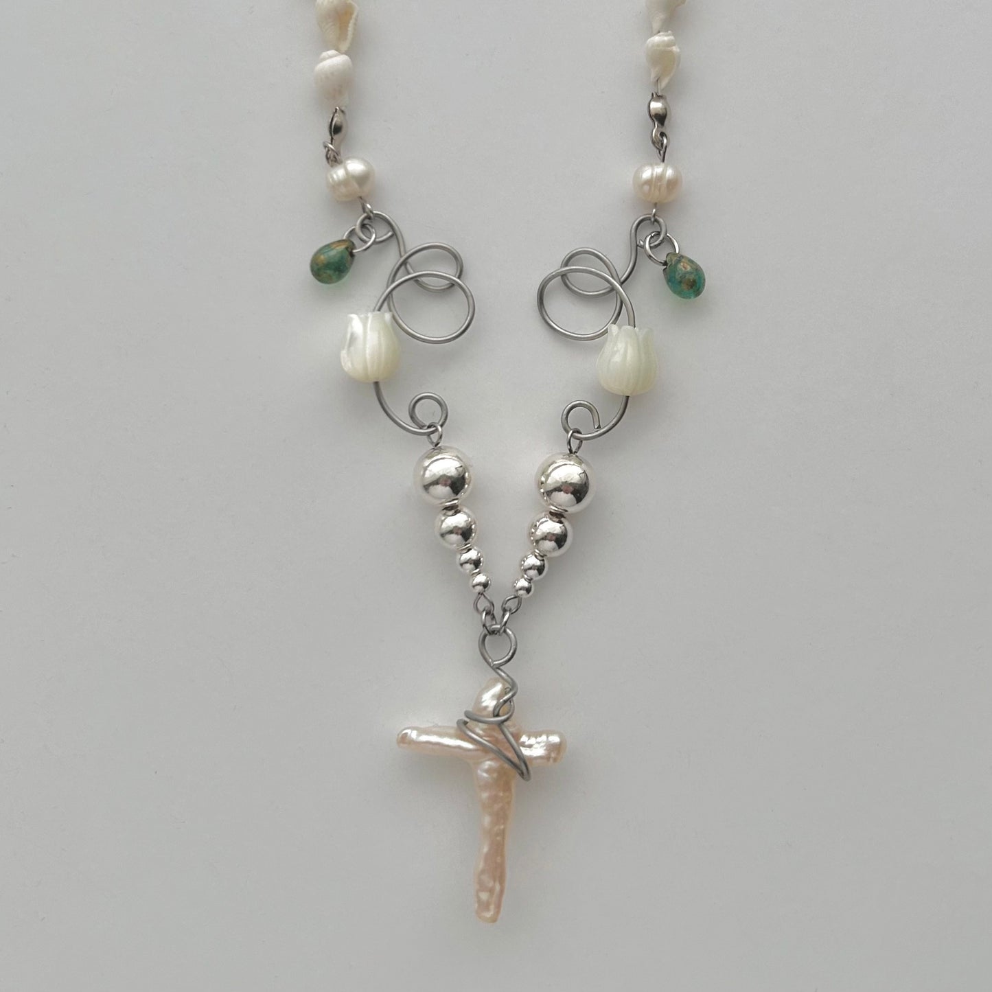 pearl cross shell necklace