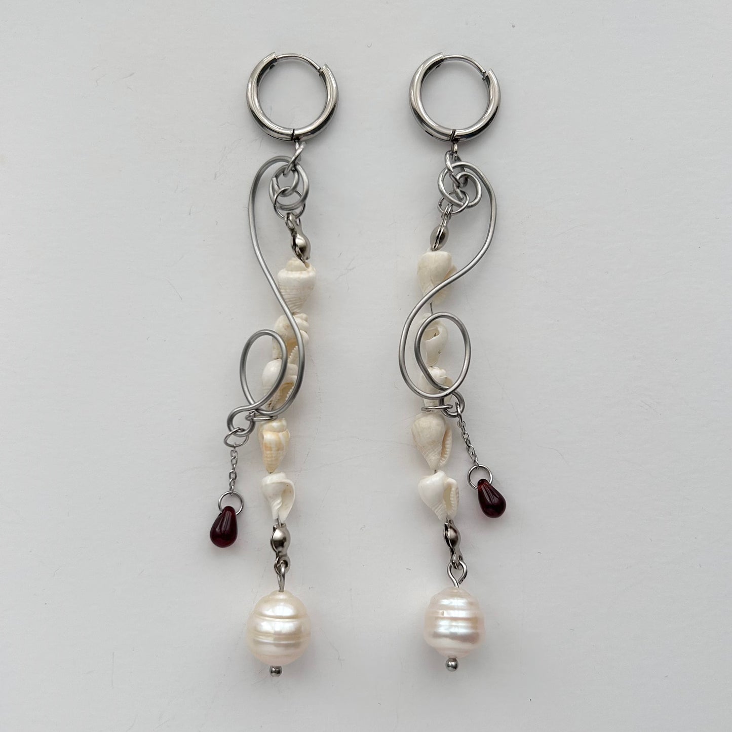 shell red drop earrings