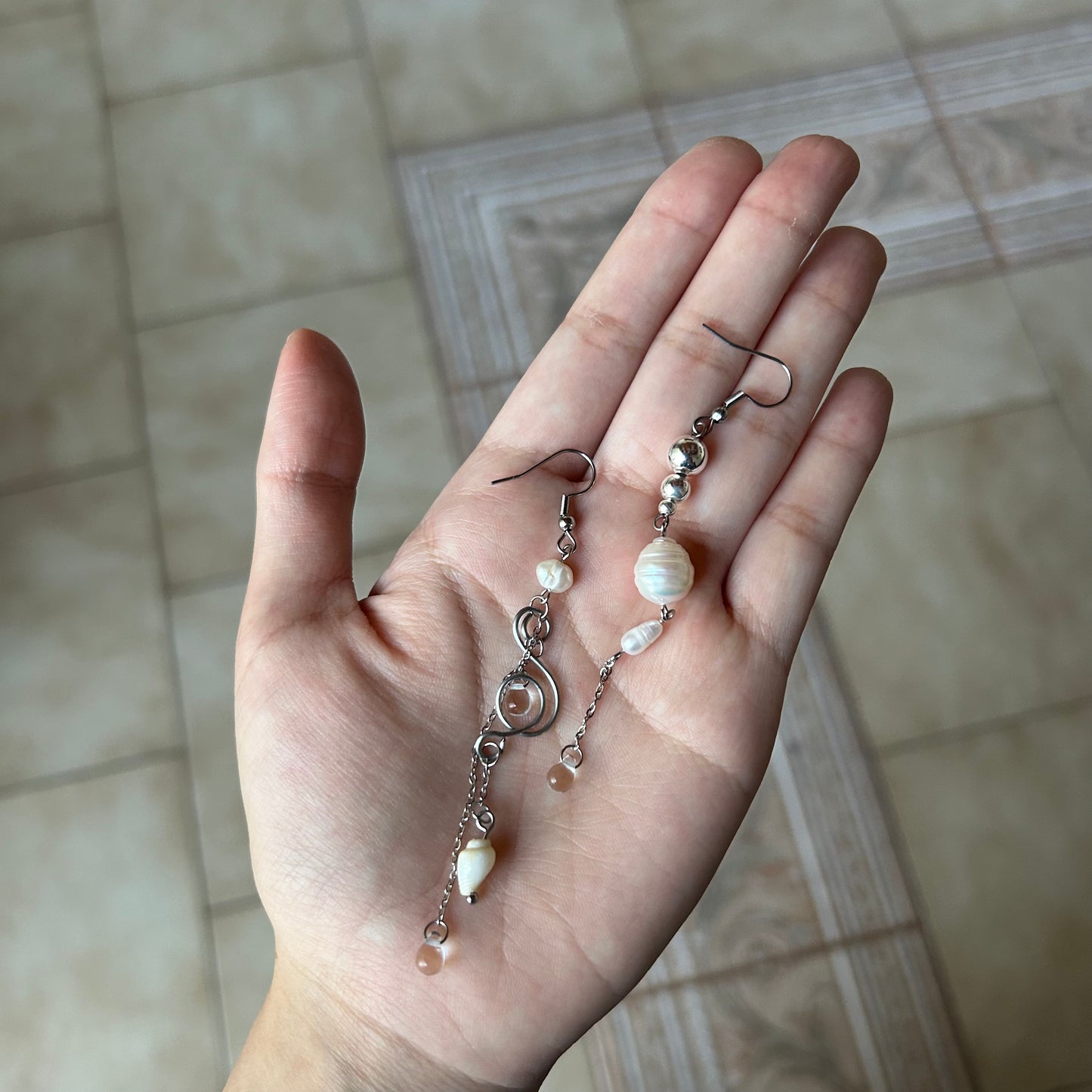 pearl chain drop earrings