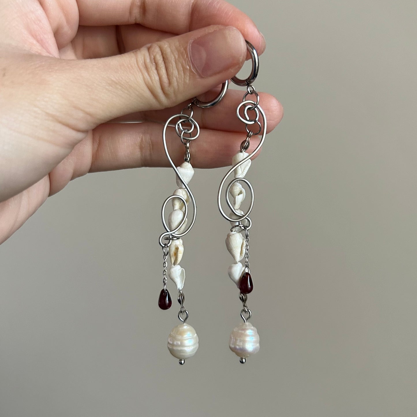 shell red drop earrings