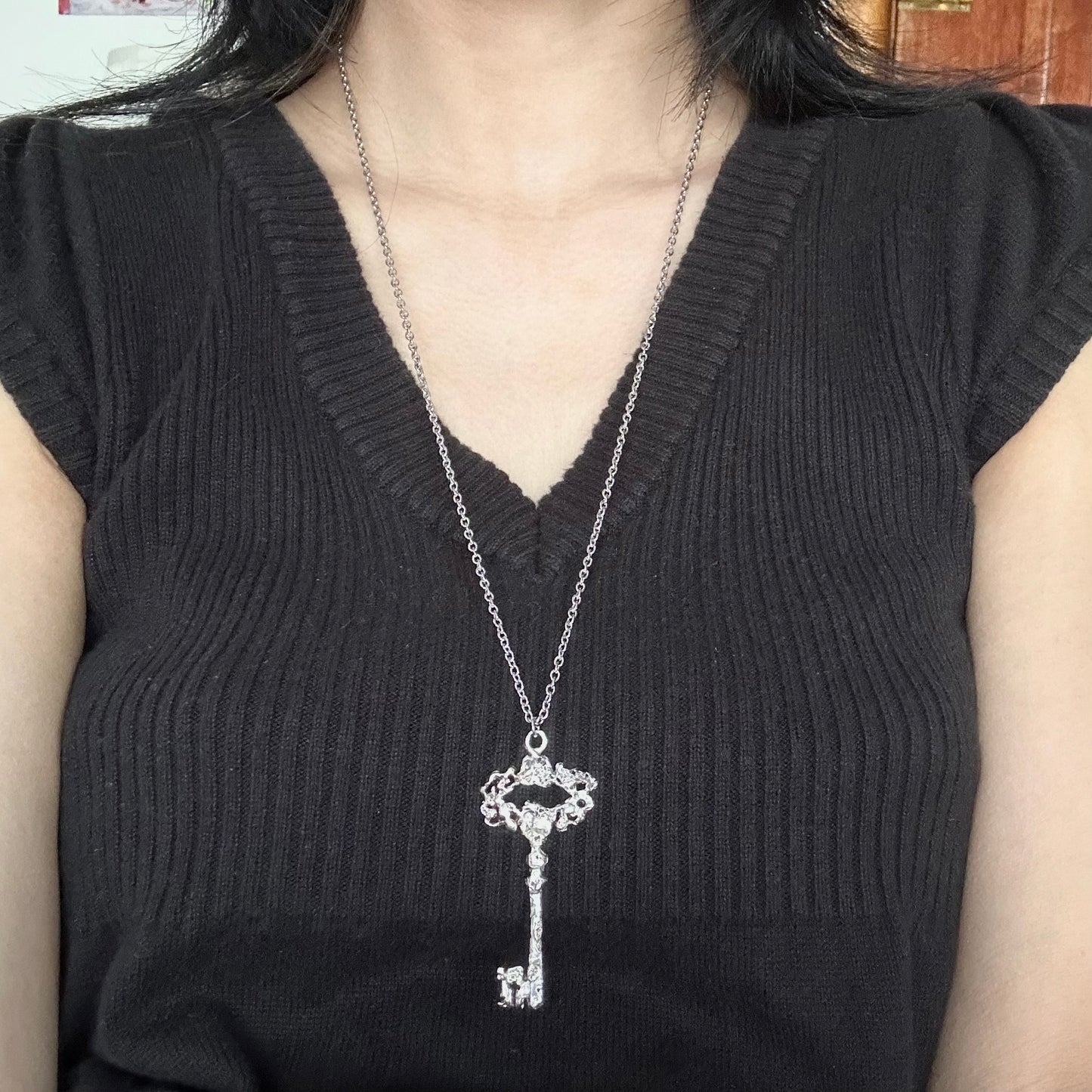 Black Gemstone Key Necklace